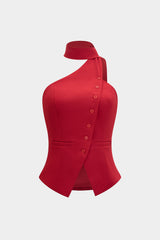 "Button Halter Neck Backless Tank Top"
