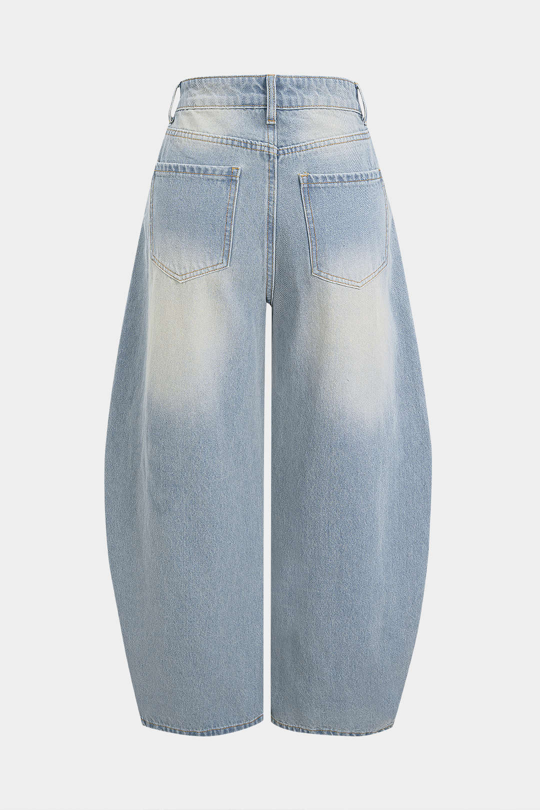 "Denim Frayed Pocket Barrel Jeans"