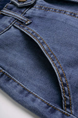 "Denim Button Pocket Short Sleeve Shirt And Skirt Set"