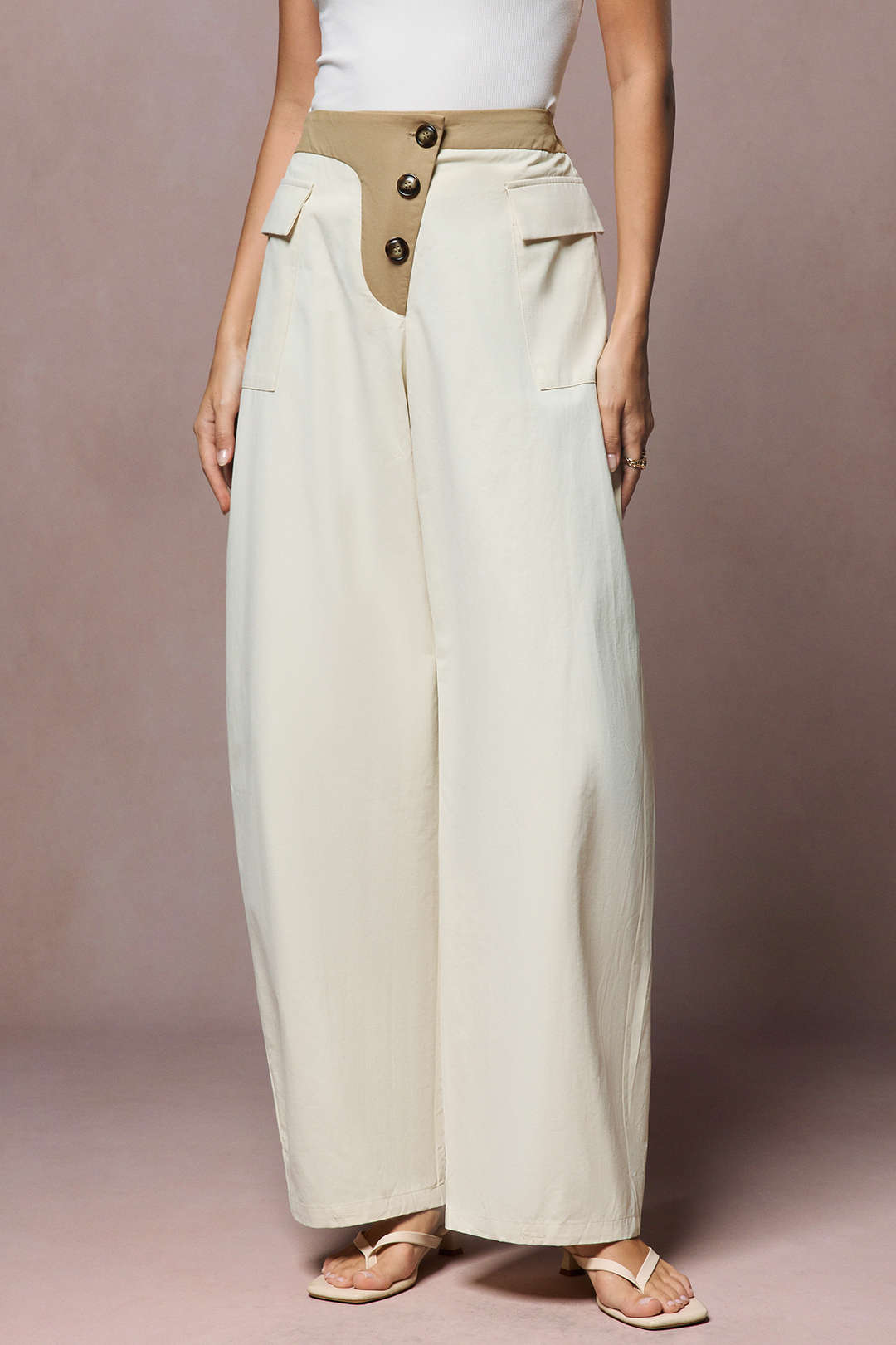 "Asymmetrical Button Wide Leg Trousers"