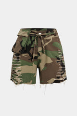 "Camo Destroyed Cargo Shorts"