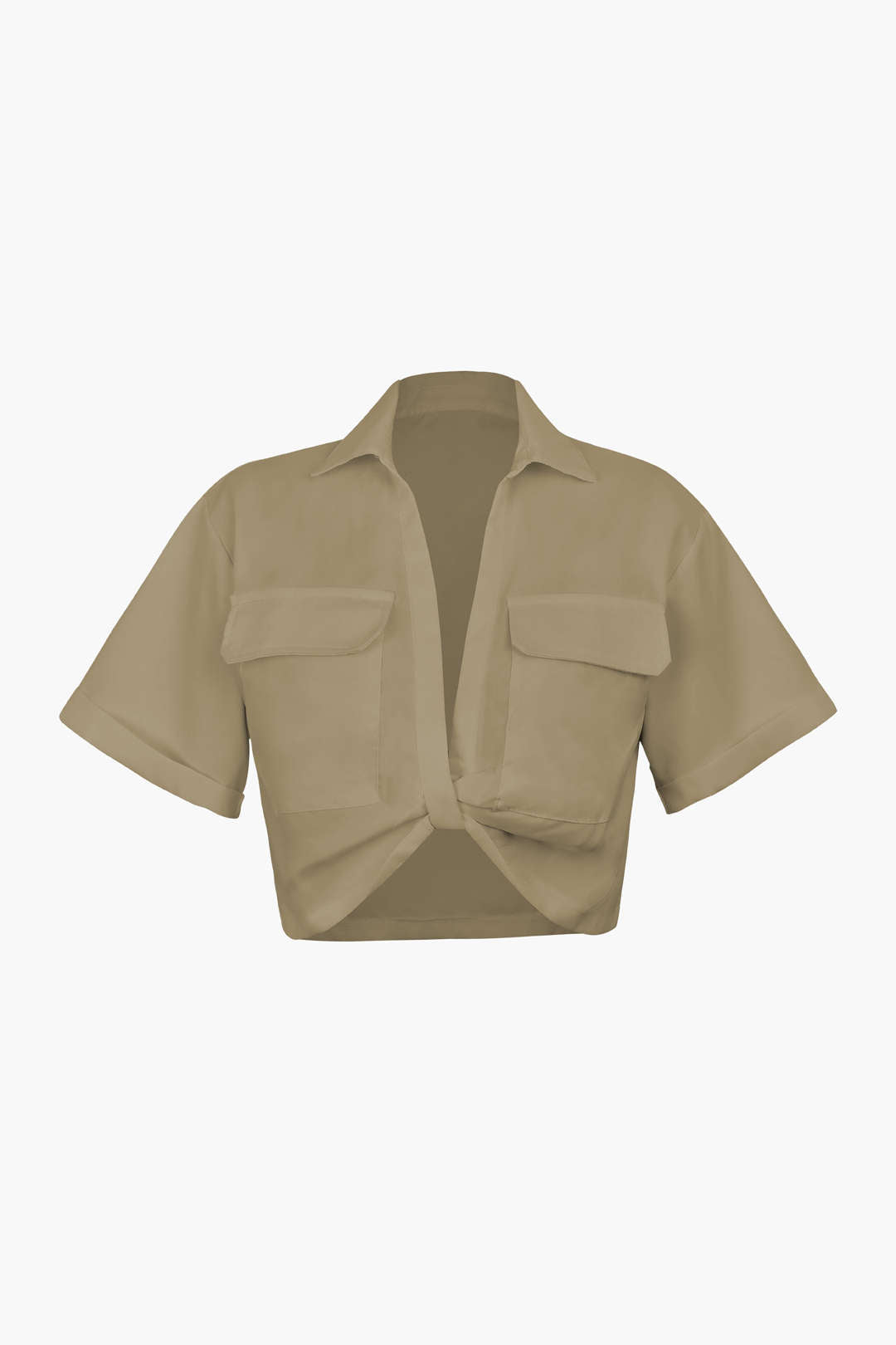 "Basic Flap Pocket Twist Hem Shirt"
