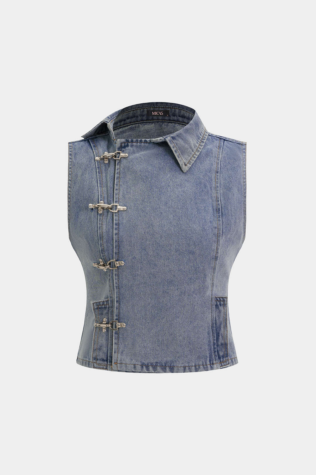 "Denim Asymmetrical Button Tank Top"