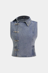 "Denim Asymmetrical Button Tank Top"
