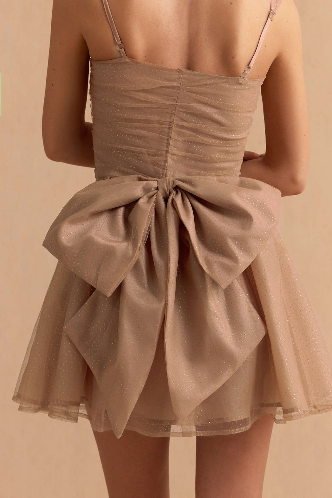 "Chiffon Patchwork Bow Butterfly Ruched Slip Sleeveless Mini Dress"