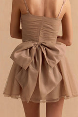 "Chiffon Patchwork Bow Butterfly Ruched Slip Sleeveless Mini Dress"