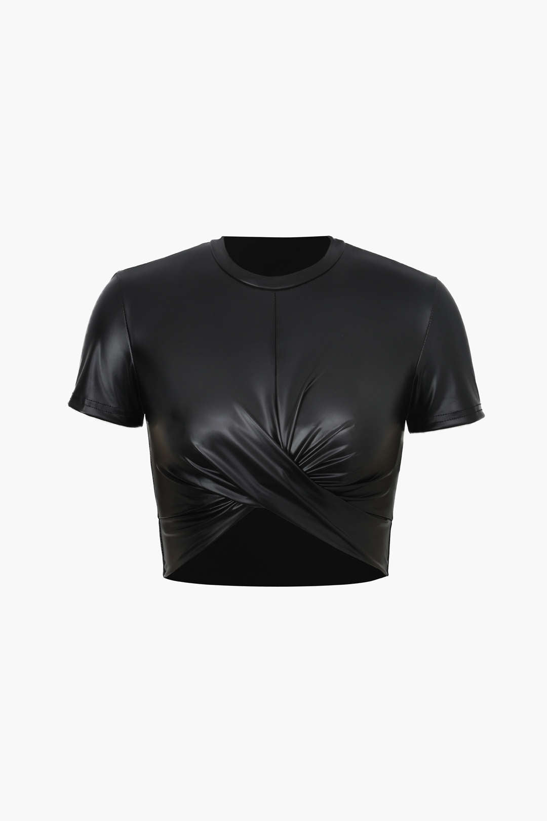 "Basic Faux Leather Cropped Tee"
