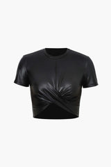 "Basic Faux Leather Cropped Tee"
