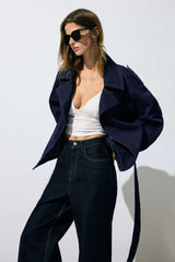 "Denim Belted Asymmetrical Outerwear"