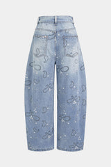 "Denim Floral Print Jeans"