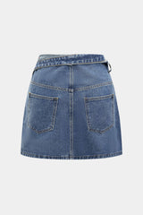 "Denim Asymmetrical Pocket Skirt"