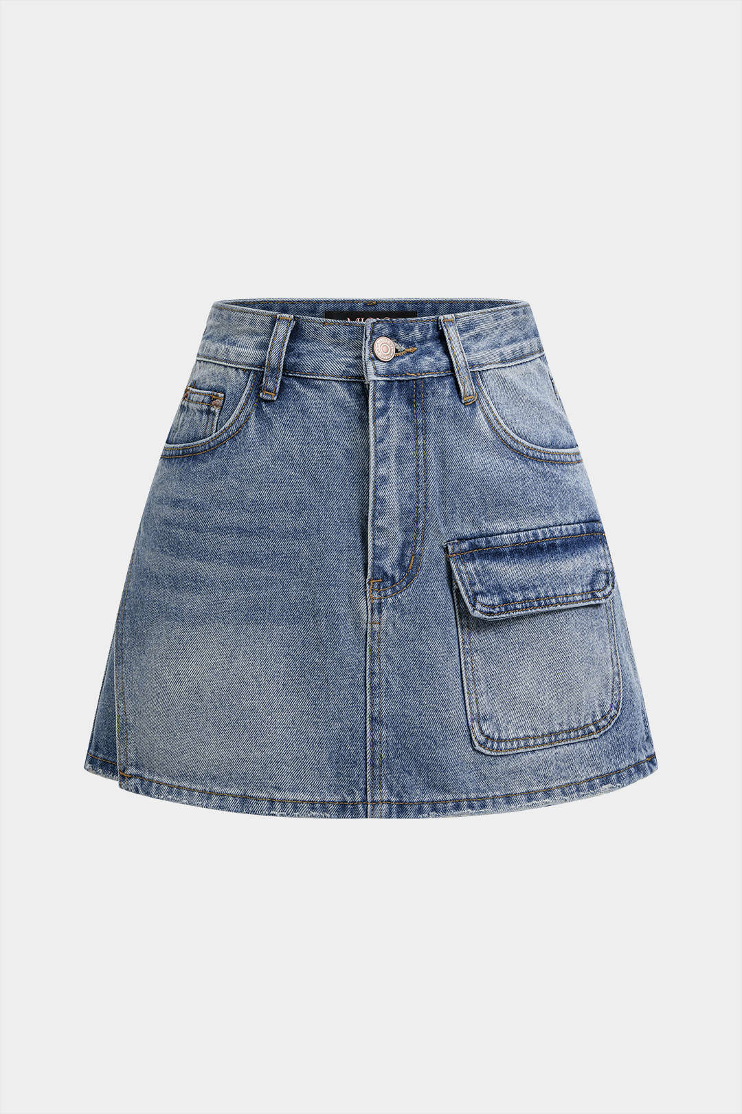 "Denim High Waist Pocket Wide Leg Skirt"