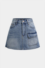 "Denim High Waist Pocket Wide Leg Skirt"