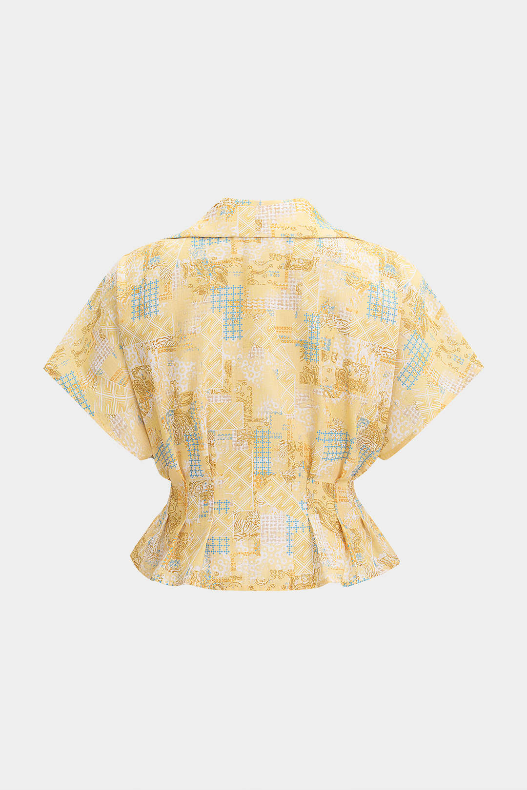 "Artistic Print V-Neck Ruched Short Sleeve Top"