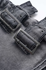 "Denim Metallic Decor Skirt"