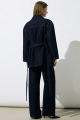"Denim Belted Long Sleeve Shirt"