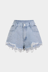 "Denim Cut Out Ripped Cut Out Pocket Shorts"