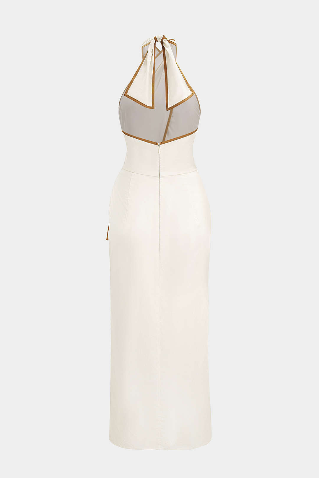 "Contrast Binding Crossed Halter Asymmetrical Tie-Up Backless Sleeveless Midi Dress"