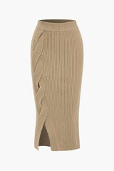 "Crossed Sweater Asymmetrical Midi Skirt"