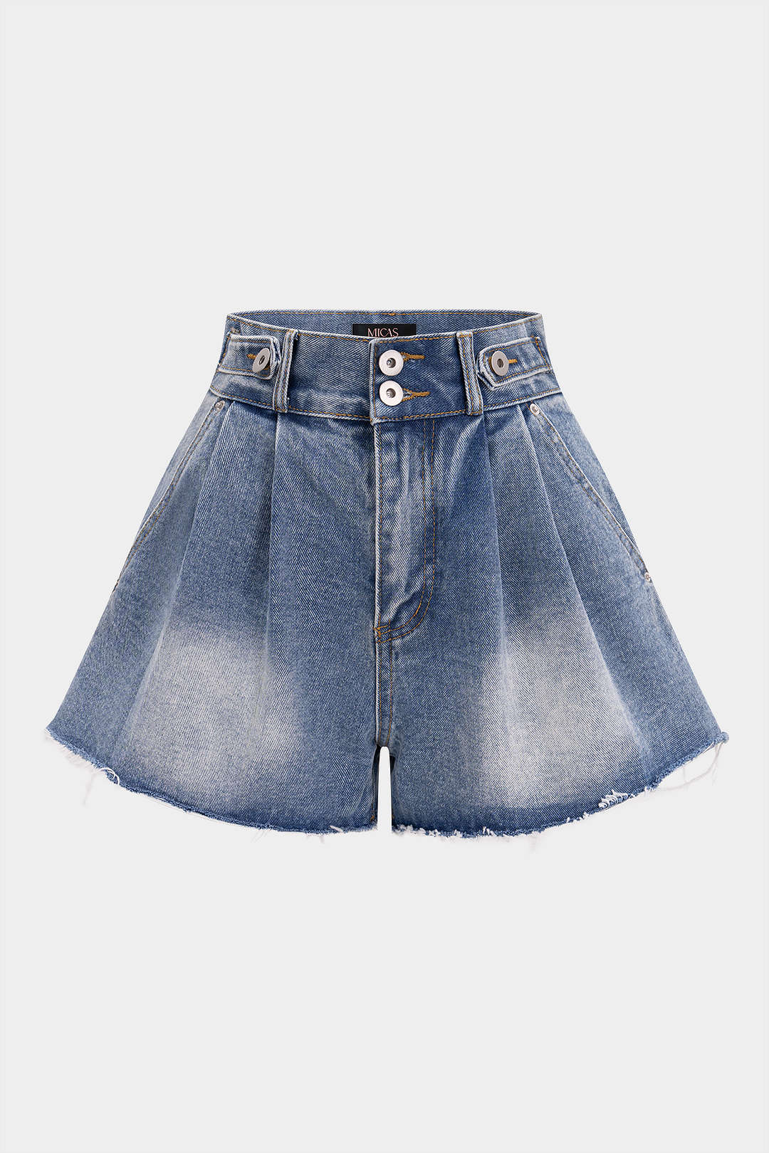 "Denim High Waist Frayed Wide Leg Shorts"