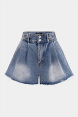 "Denim High Waist Frayed Wide Leg Shorts"