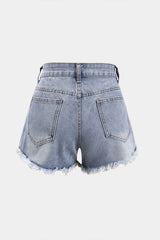 "Denim High Waist Beaded Shorts"