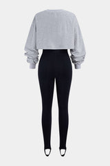 "Contrast Round Neck Asymmetrical Long Sleeve Jumpsuit"