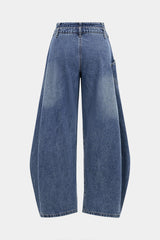 "Denim Asymmetric Button Jeans"