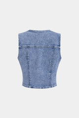"Denim Button Cropped Vest"