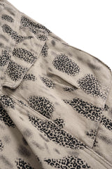 "Denim Leopard Print Pleated Zipper Wide Leg Jeans"