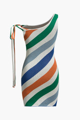 "Color Block Stripe Print Knit Knotted Mini Dress"