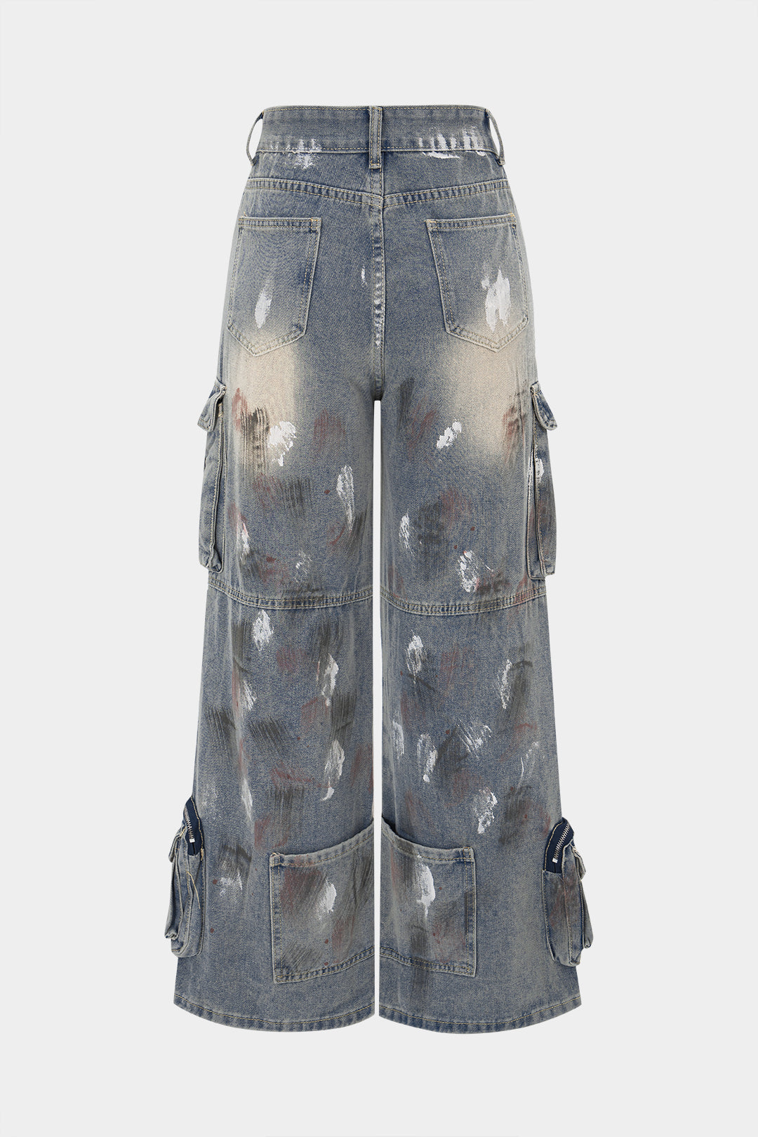"Denim Graffiti Print Ziper Pocket Straight Leg Jeans"