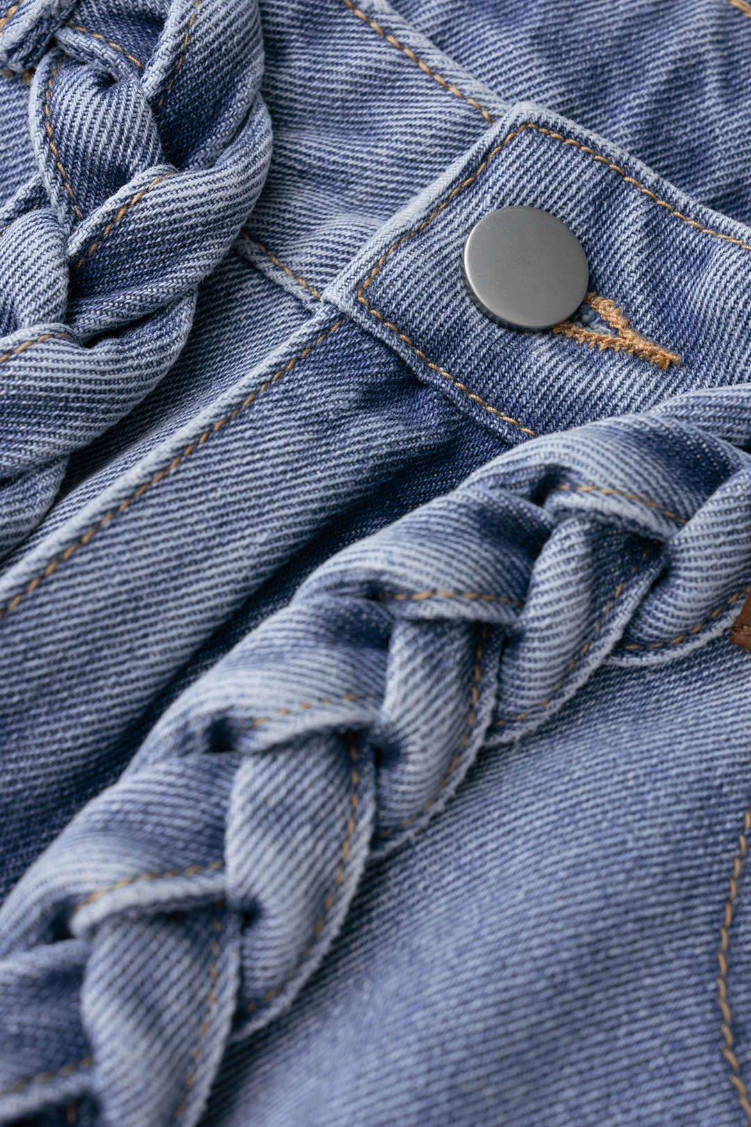 "Denim Braided Belted Pocket Skirt"