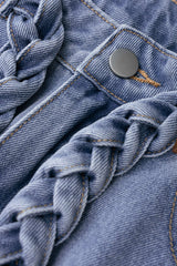 "Denim Braided Belted Pocket Skirt"