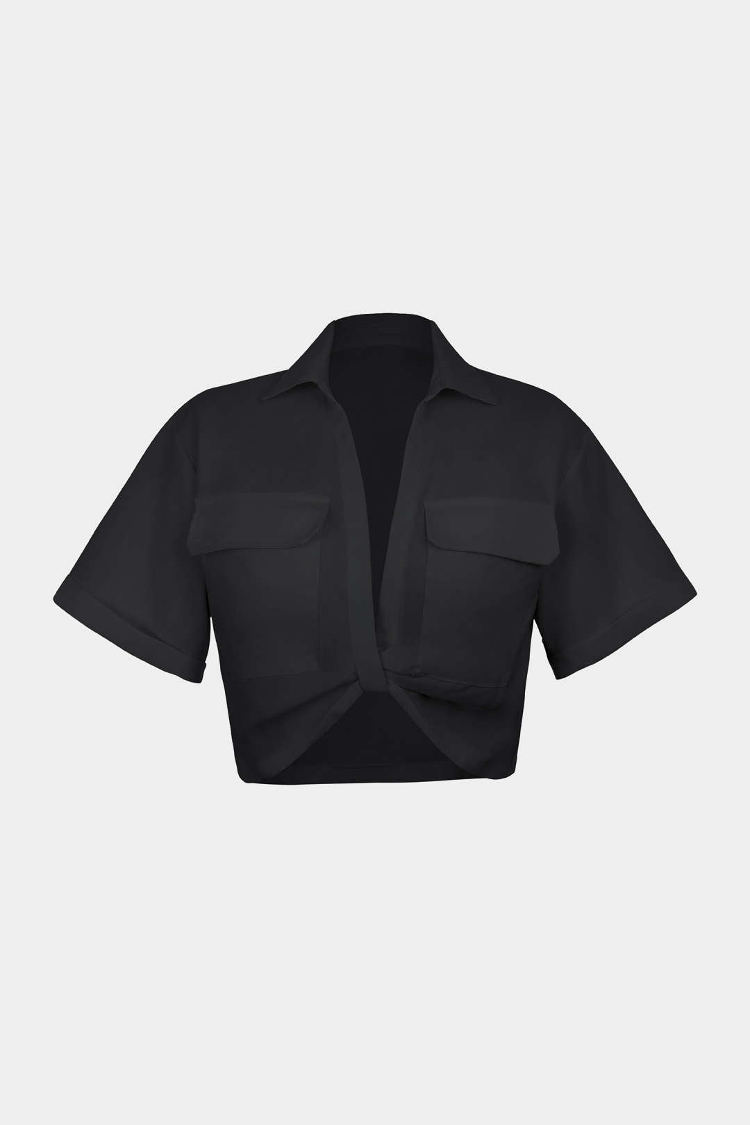 "Basic Flap Pocket Twist Hem Shirt"