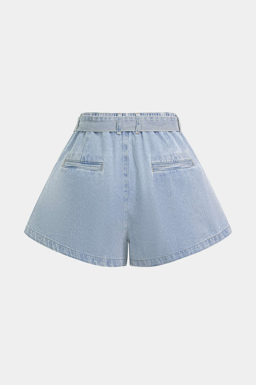 "Denim Belted High Waist Pleated Wide Leg Shorts"