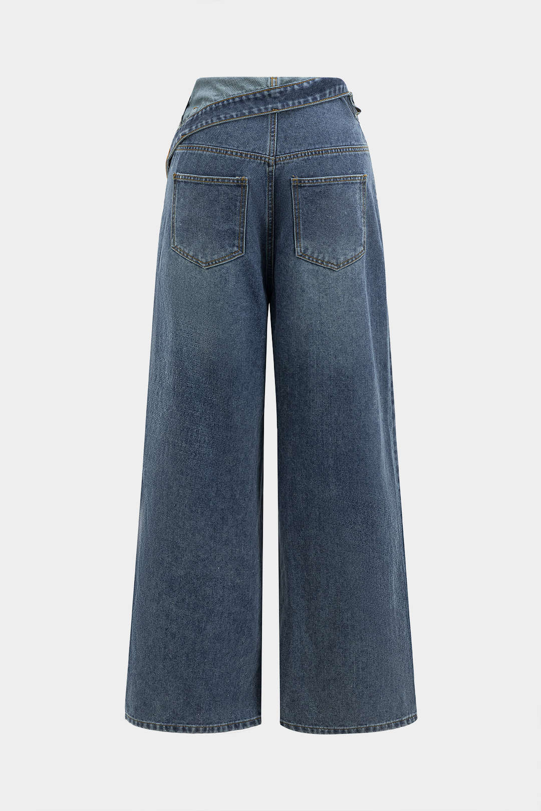 "Denim Asymmetrical High Waist Straight Leg Jeans"
