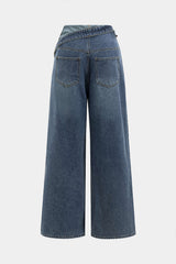 "Denim Asymmetrical High Waist Straight Leg Jeans"