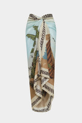 "Coconut Palm Print Chiffon Tie Front Skirt"