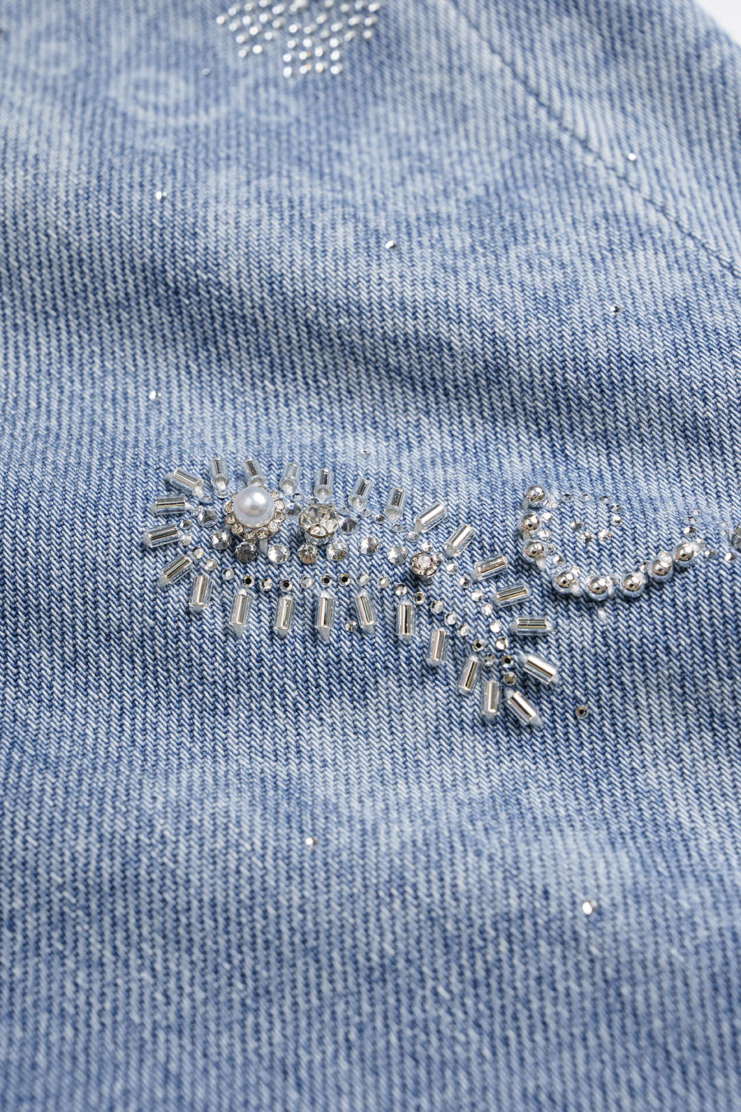 "Denim Artistic Print Rhinestone Straight Leg Jeans"
