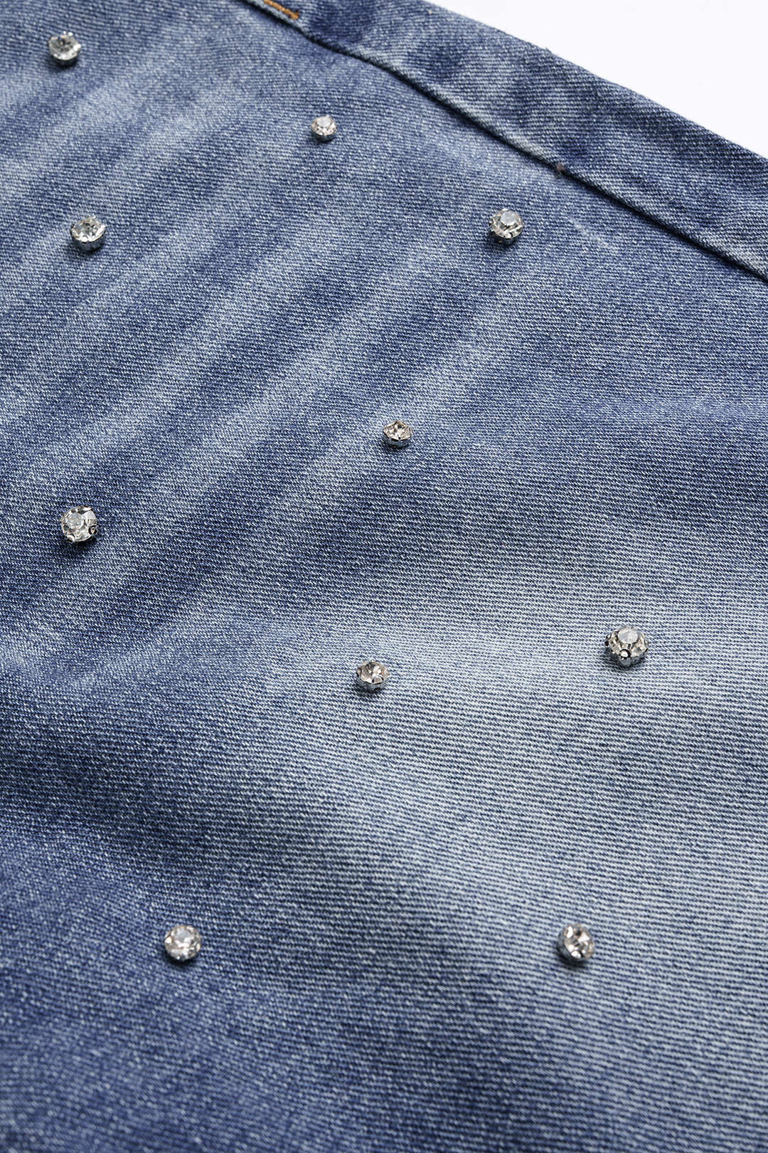 "Denim Drawstring Beads Decor High Waist Wide Leg Jeans"