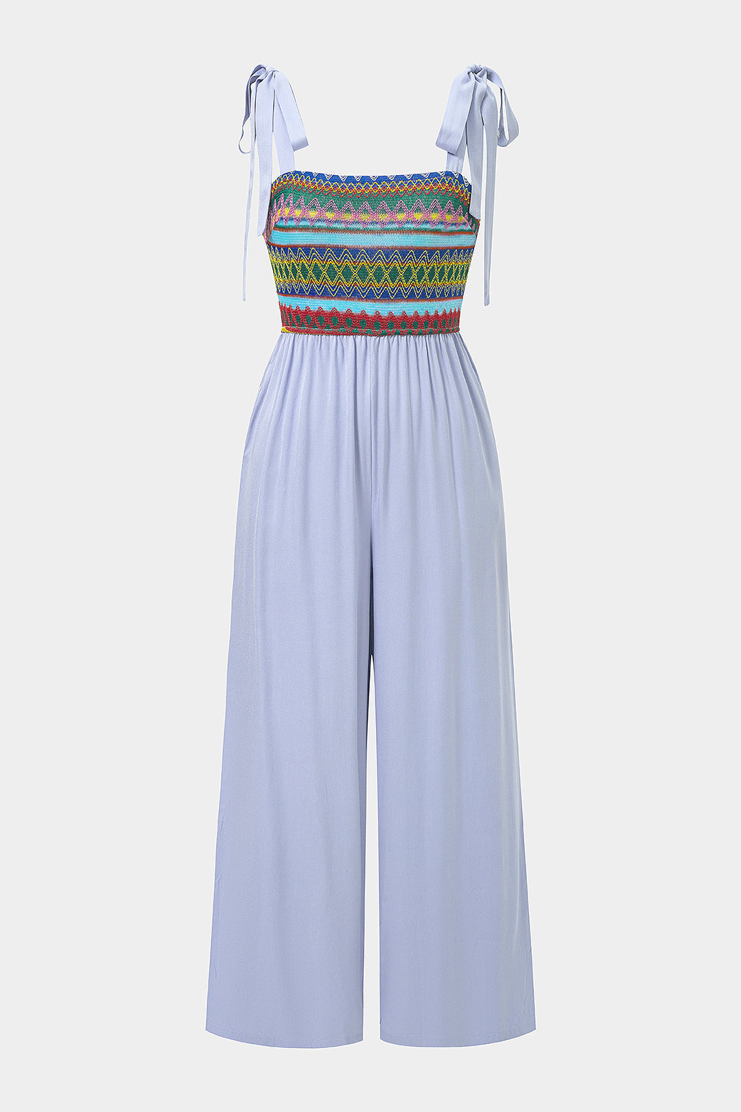 "Color Block Print Tie-Up Slip Sleeveless Jumpsuit"