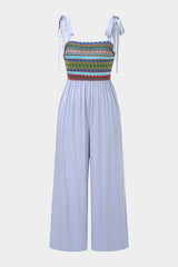 "Color Block Print Tie-Up Slip Sleeveless Jumpsuit"