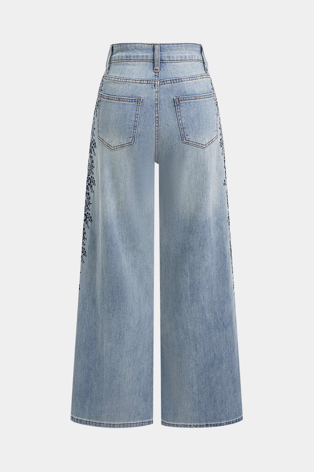"Denim Embroidery Straight Leg Jeans"