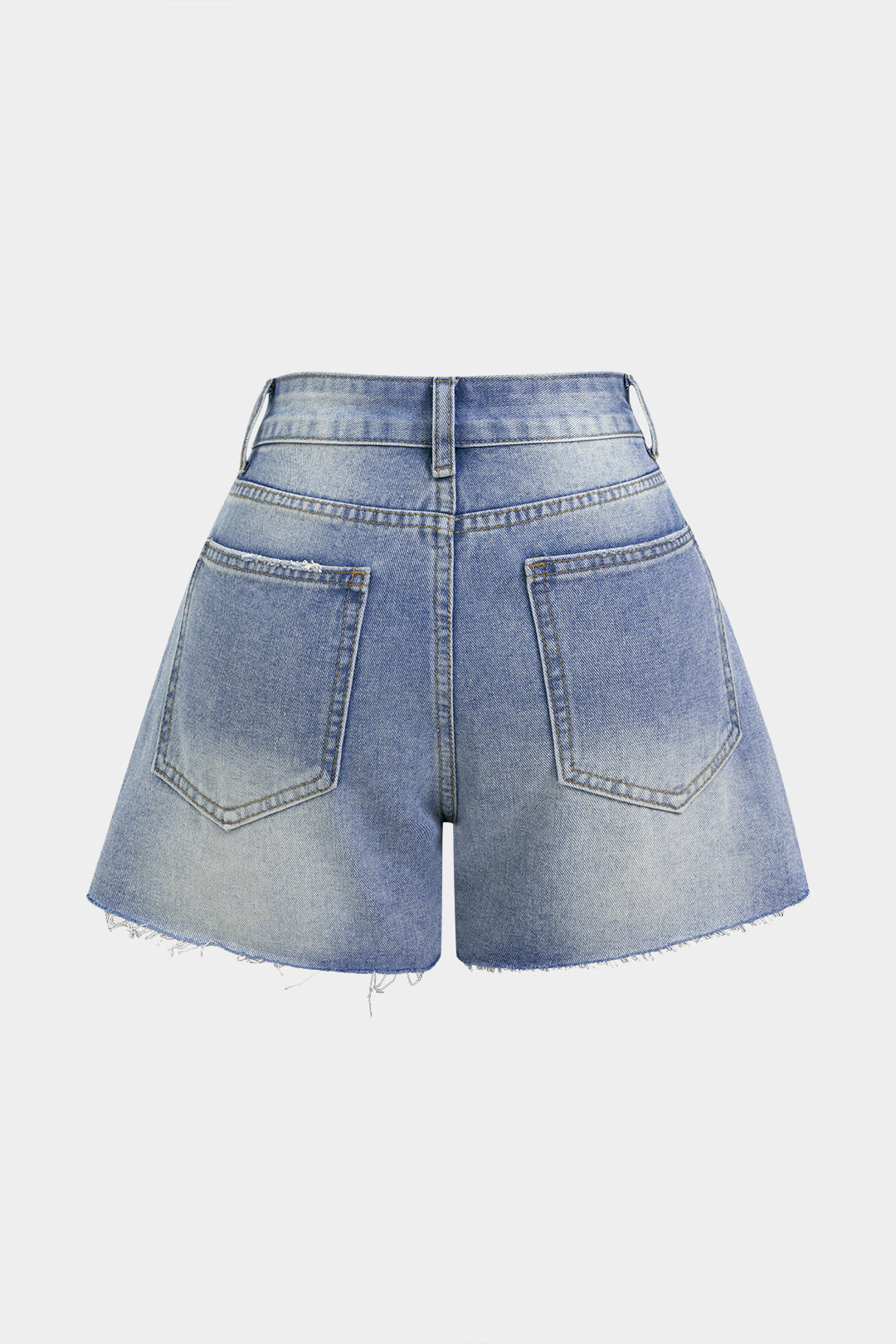 "Denim Frayed Zipper High Waist Shorts"