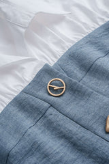 "Contrast Irregular Button Lapel Short Sleeve Top"