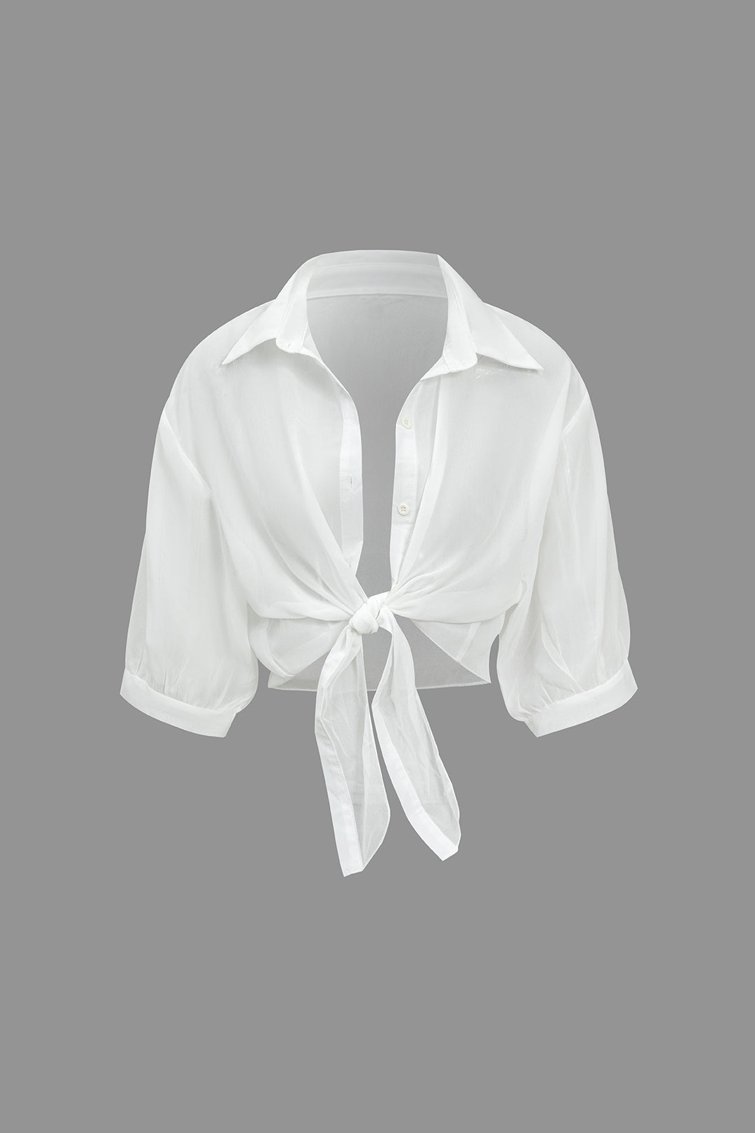 "Chiffon Button Tie-Up Short-Sleeve Shirt"