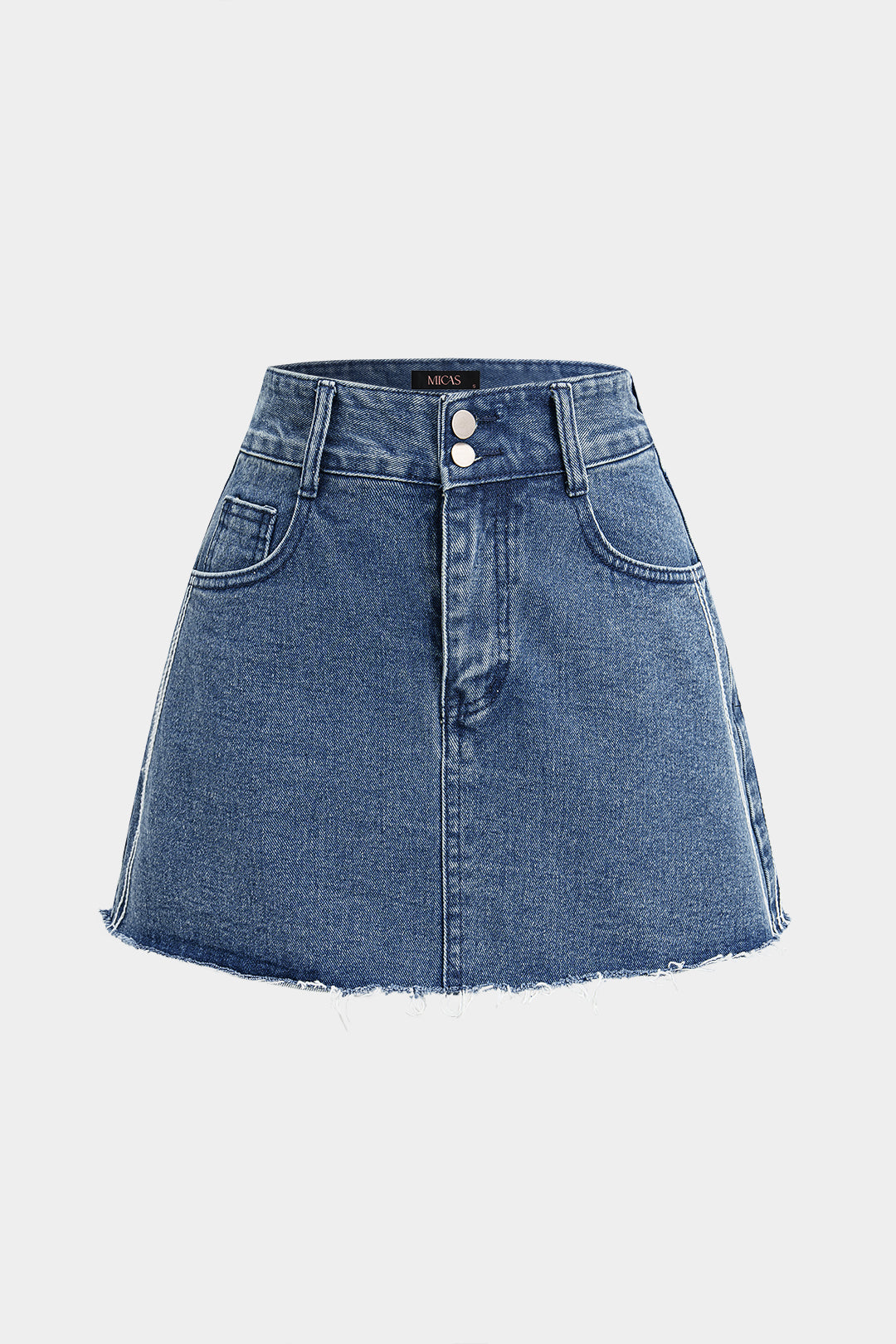 "Denim Frayed Button Skirt"
