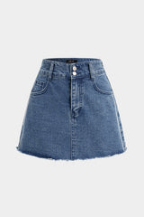 "Denim Frayed Button Skirt"