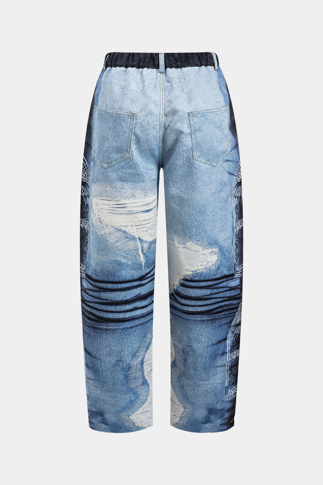 "Abstract Print Button Pocket Trousers"